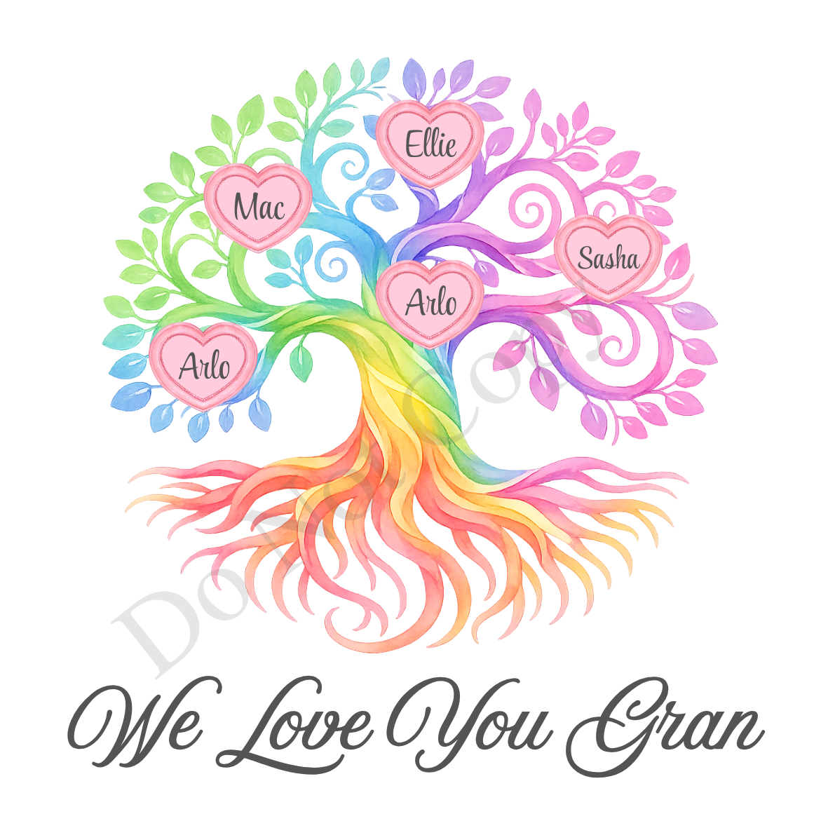UVDTF Transfer - We Love You Gran Family Tree with 2 - 8 Custom Names On Tree