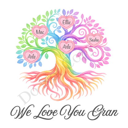 UVDTF Transfer - We Love You Gran Family Tree with 2 - 8 Custom Names On Tree