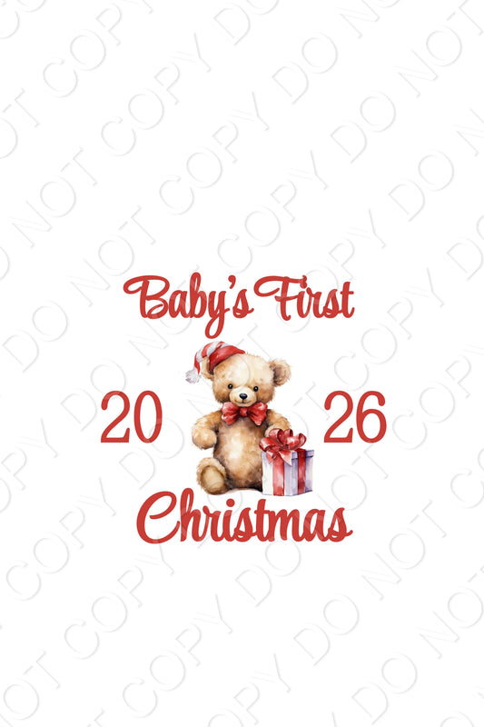 UV-DTF Transfer - Red Bear Baby's First Christmas design for Woodform and Craft Shapes Direct  10cm tall bauble