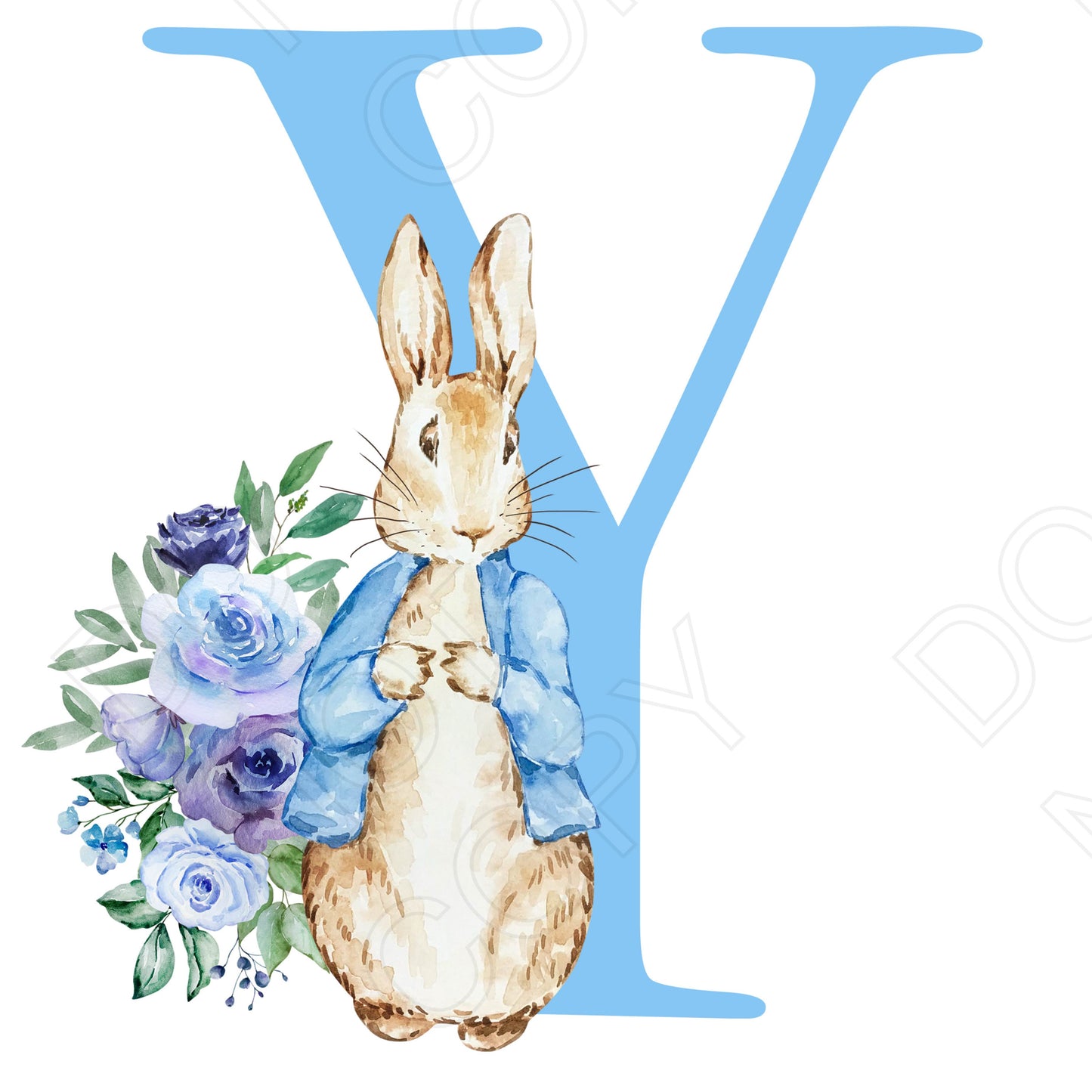 UVDTF Transfer - Vintage Easter Bunny Alphabet (Blue Lettering)