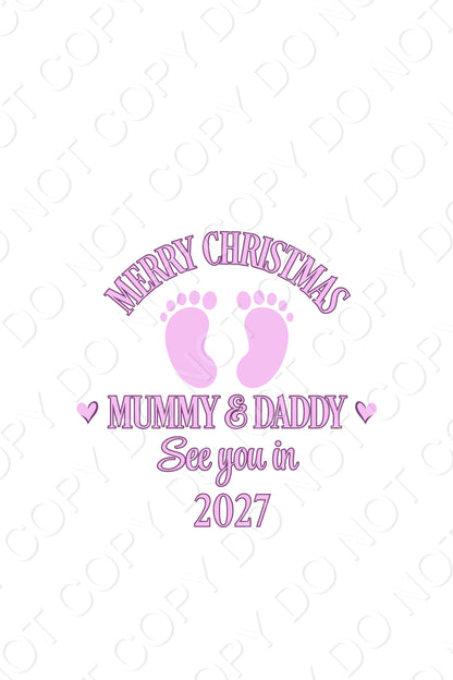 UV-DTF Transfer - Mummy and Daddy see you in 2027 for Woodform and Craft Shapes Direct  10cm tall bauble