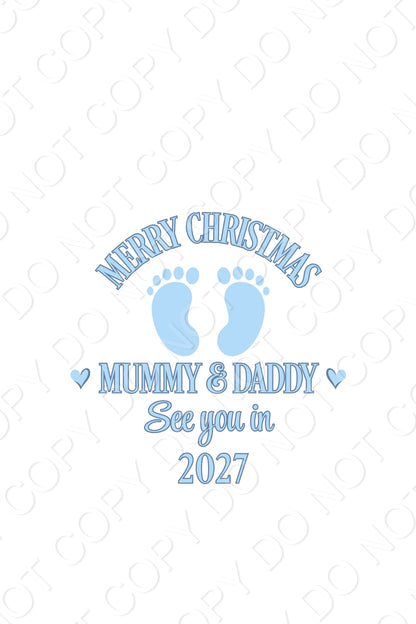 UV-DTF Transfer - Mummy and Daddy see you in 2027 for Woodform and Craft Shapes Direct  10cm tall bauble