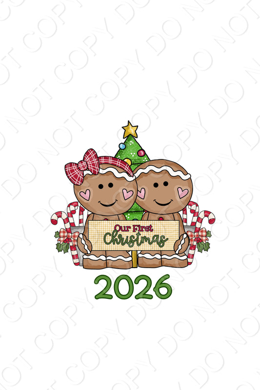 UV-DTF Transfer - Cute retro gingerbread Our First Christmas for Woodform and Craft Shapes Direct  10cm tall baubles