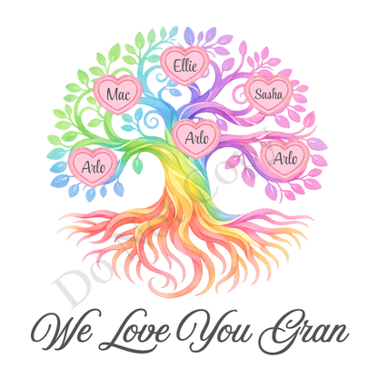 UVDTF Transfer - We Love You Gran Family Tree with 2 - 8 Custom Names On Tree