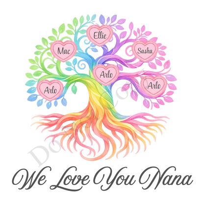 UVDTF Transfer - We Love You Nana Family Tree with 2 - 8 Custom Names On Tree