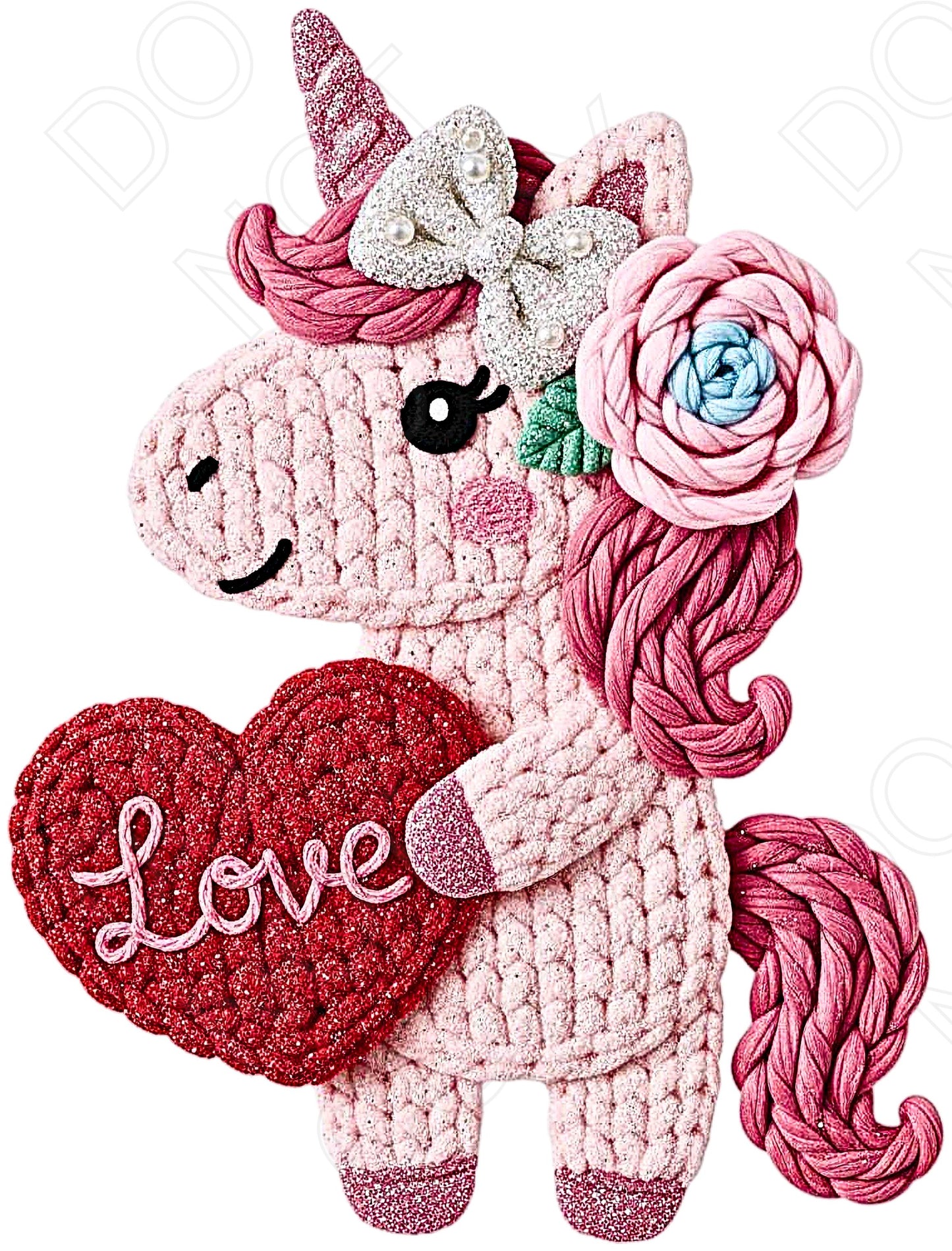 DTF Transfer - Unicorn with Heart Embroidered Style