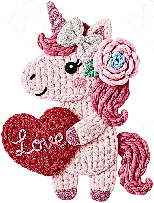 DTF Transfer - Unicorn with Heart Embroidered Style