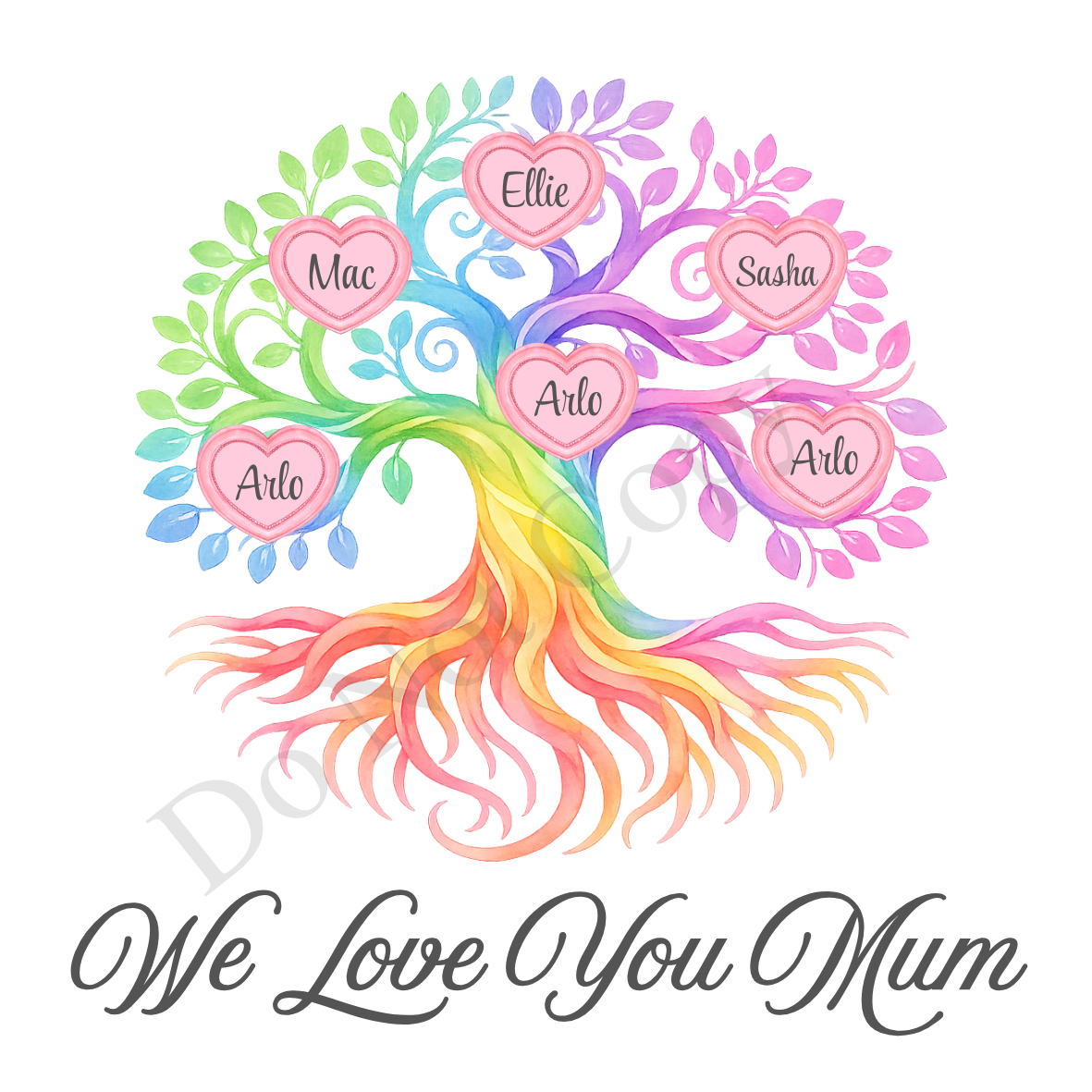 UVDTF Transfer - We Love You Mum Family Tree with 2 - 8 Custom Names On Tree