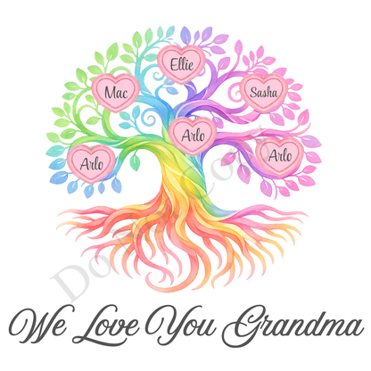 UVDTF Transfer - We Love You Grandma Family Tree with 2 - 8 Custom Names On Tree