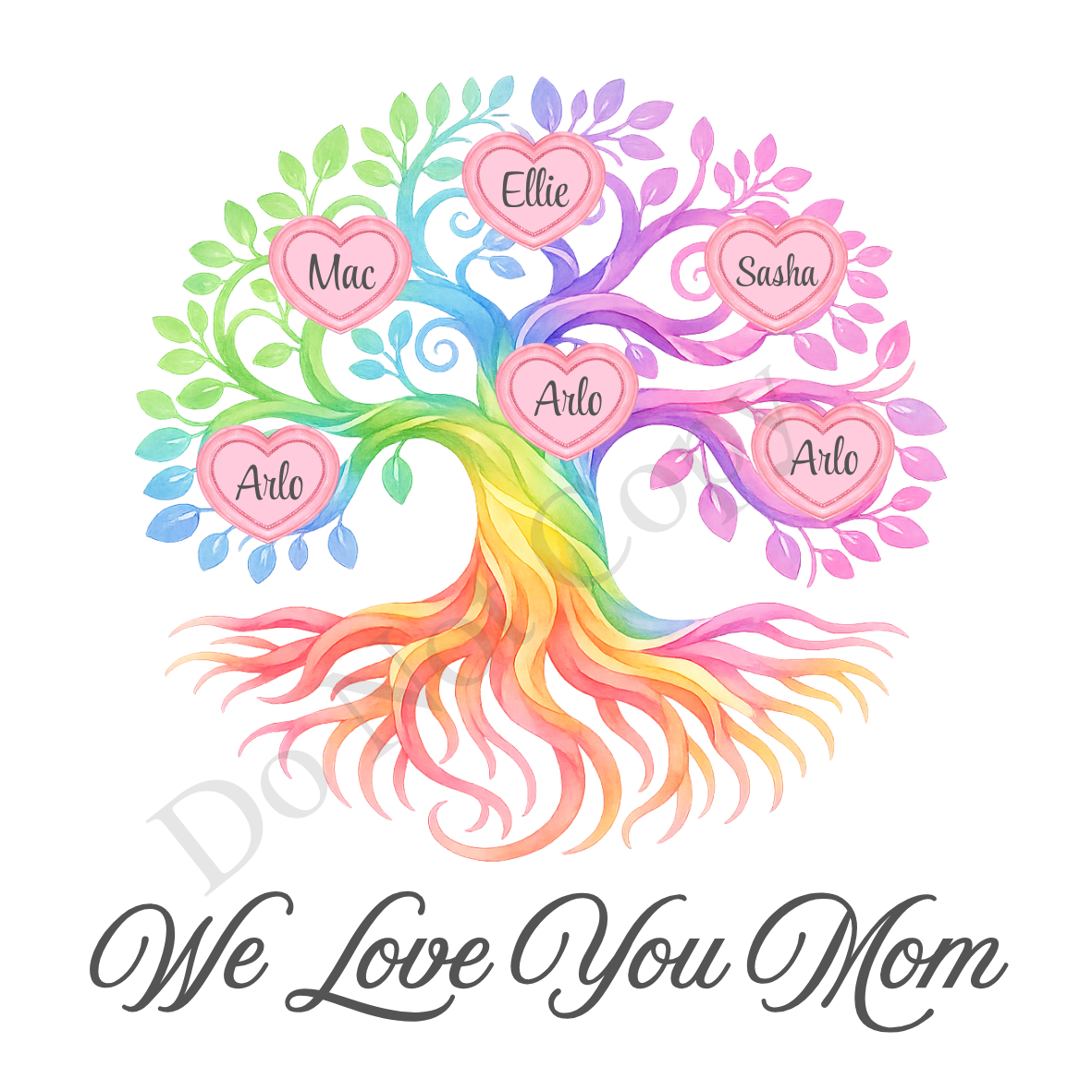 UVDTF Transfer - We Love You Mom Family Tree with 2 - 8 Custom Names On Tree