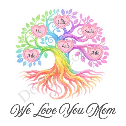 UVDTF Transfer - We Love You Mom Family Tree with 2 - 8 Custom Names On Tree