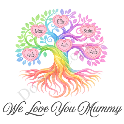 UVDTF Transfer - We Love You Mummy Family Tree with 2 - 8 Custom Names On Tree