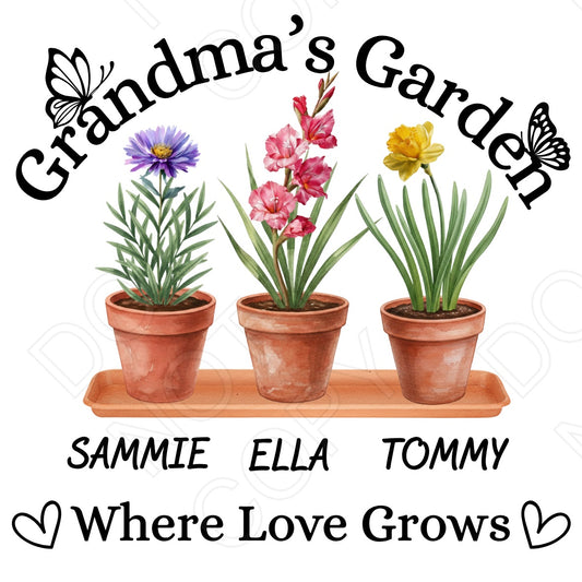 UVDTF Transfer - Grandma's Garden Design with Custom Flowers & Names