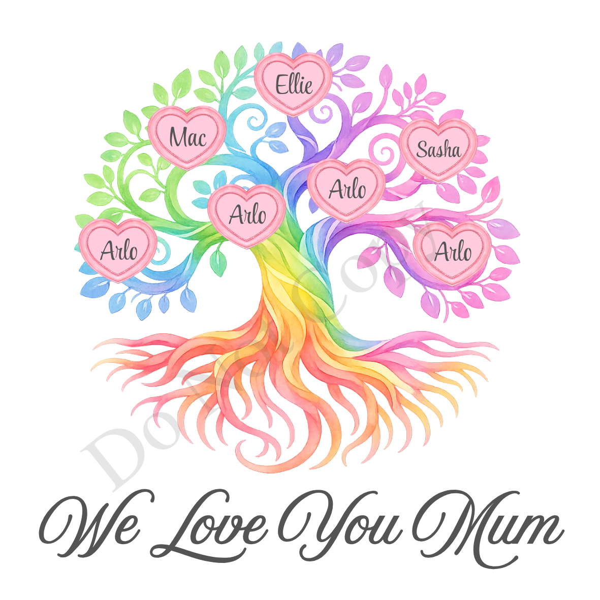UVDTF Transfer - We Love You Mum Family Tree with 2 - 8 Custom Names On Tree