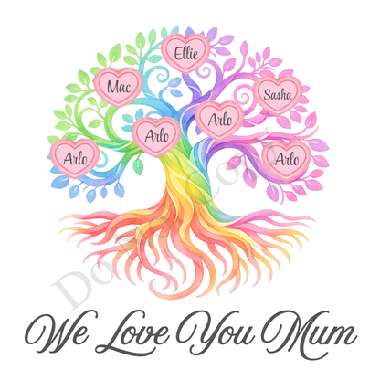 UVDTF Transfer - We Love You Mum Family Tree with 2 - 8 Custom Names On Tree
