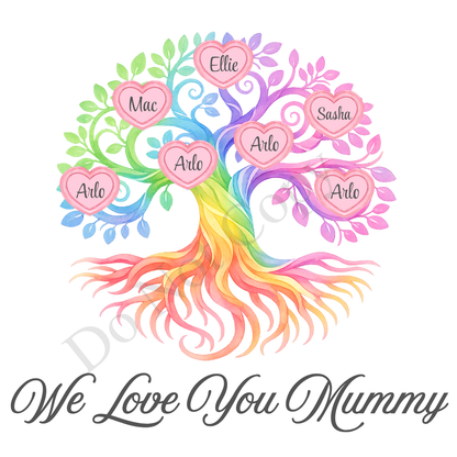 UVDTF Transfer - We Love You Mummy Family Tree with 2 - 8 Custom Names On Tree