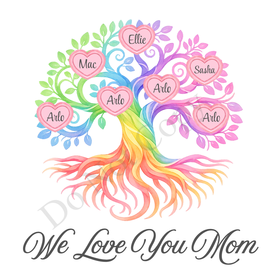 UVDTF Transfer - We Love You Mom Family Tree with 2 - 8 Custom Names On Tree