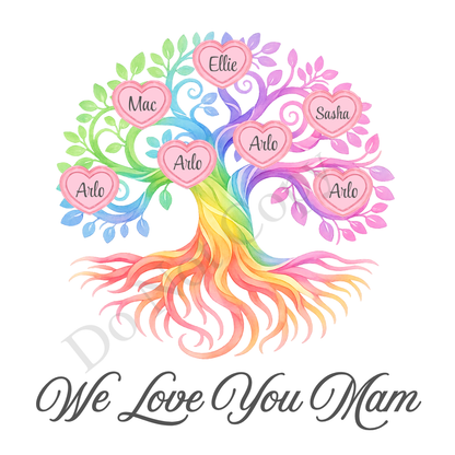 UVDTF Transfer - We Love You Mam Family Tree with 2 - 8 Custom Names On Tree