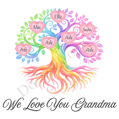 UVDTF Transfer - We Love You Grandma Family Tree with 2 - 8 Custom Names On Tree