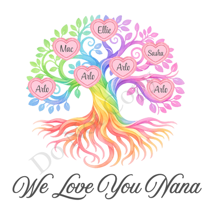 UVDTF Transfer - We Love You Nana Family Tree with 2 - 8 Custom Names On Tree