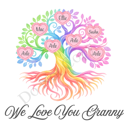 UVDTF Transfer - We Love You Granny Family Tree with 2 - 8 Custom Names On Tree