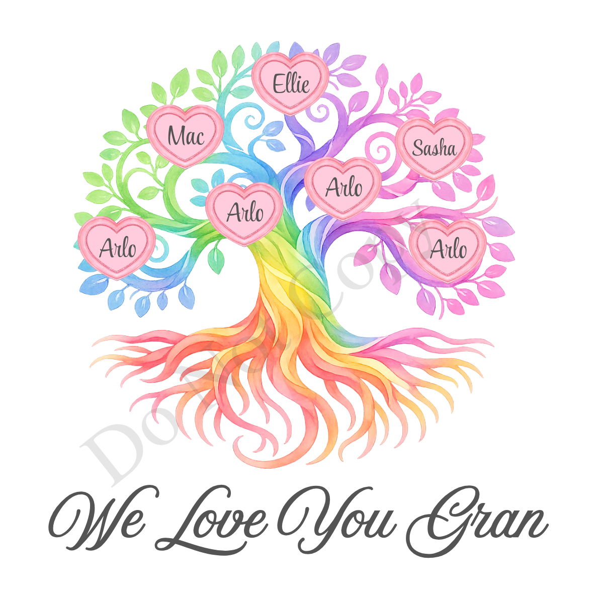 UVDTF Transfer - We Love You Gran Family Tree with 2 - 8 Custom Names On Tree