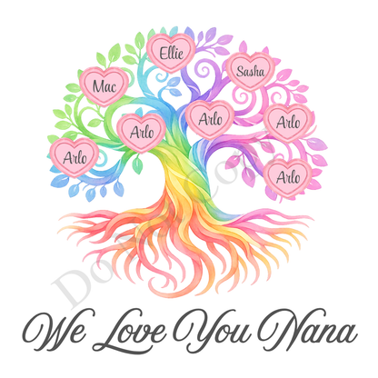 UVDTF Transfer - We Love You Nana Family Tree with 2 - 8 Custom Names On Tree