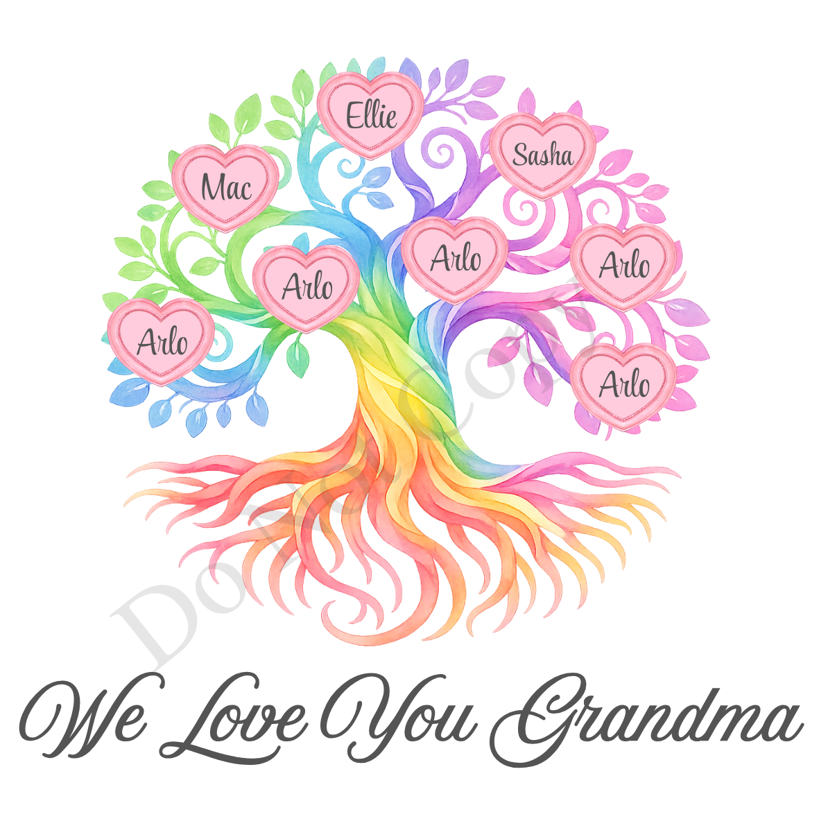 UVDTF Transfer - We Love You Grandma Family Tree with 2 - 8 Custom Names On Tree