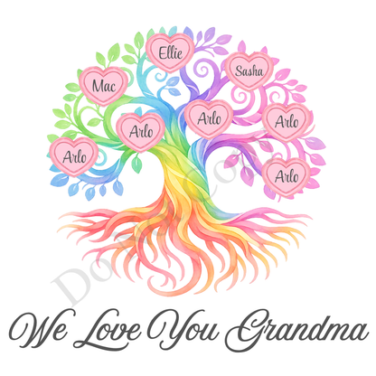 UVDTF Transfer - We Love You Grandma Family Tree with 2 - 8 Custom Names On Tree