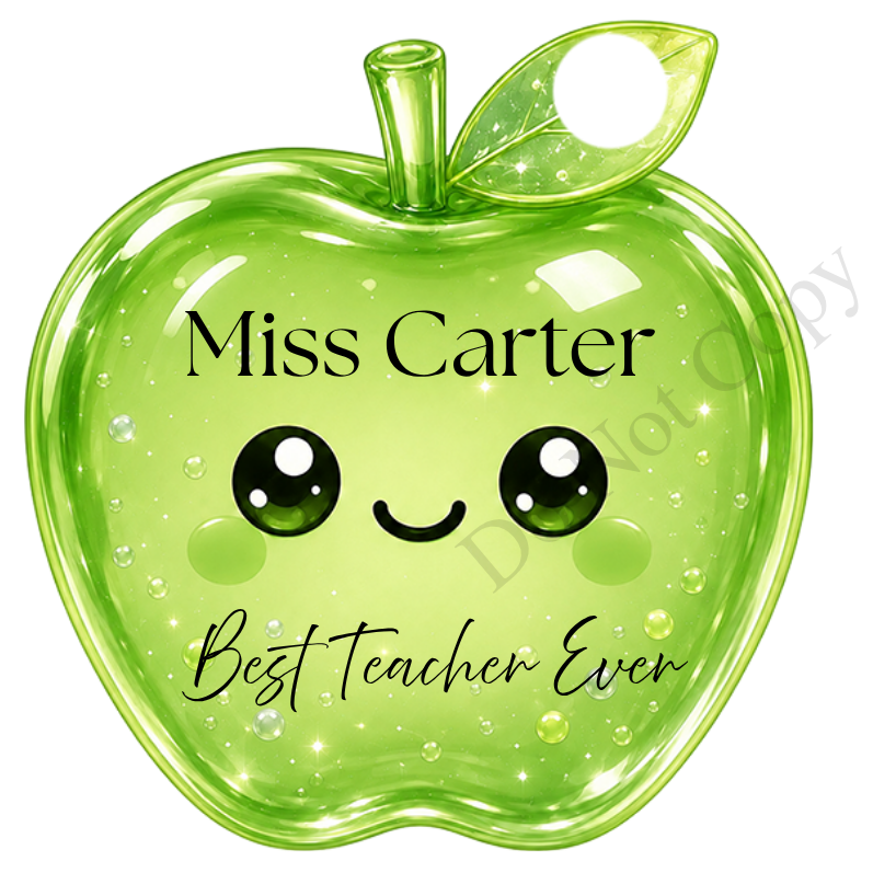 UVDTF Transfer - Cartoon Squishy Apple Cute Keyring Design Best Teacher Bespoke Version