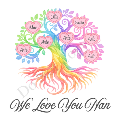 UVDTF Transfer - We Love You Nan Family Tree with 2 - 8 Custom Names On Tree