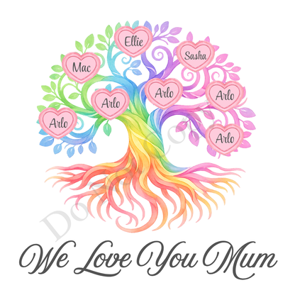UVDTF Transfer - We Love You Mum Family Tree with 2 - 8 Custom Names On Tree