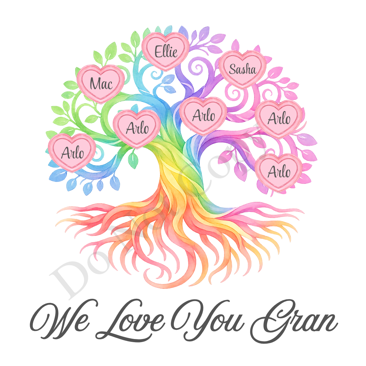 UVDTF Transfer - We Love You Gran Family Tree with 2 - 8 Custom Names On Tree