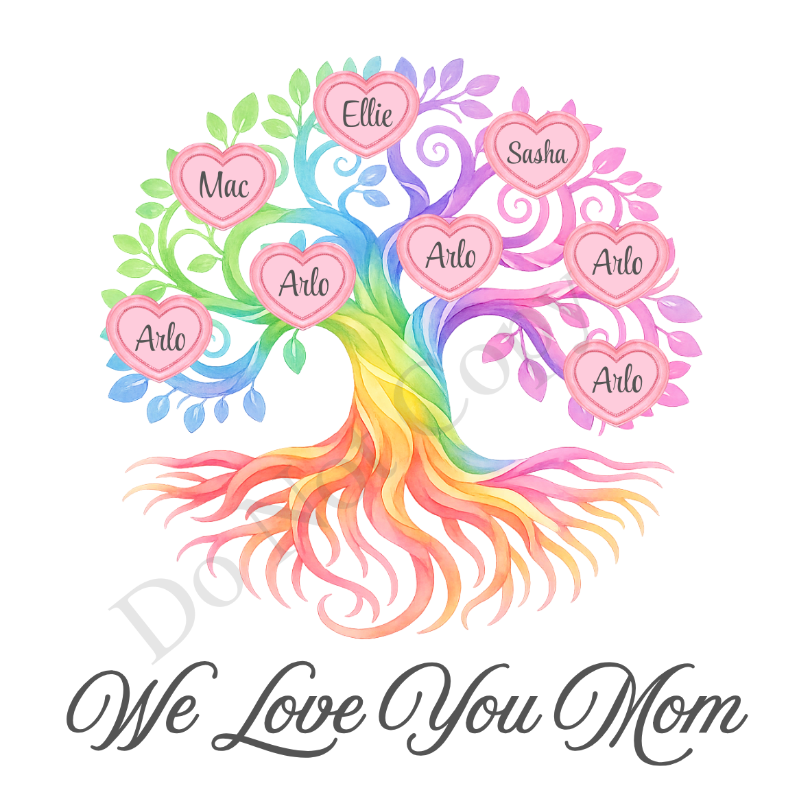 UVDTF Transfer - We Love You Mom Family Tree with 2 - 8 Custom Names On Tree