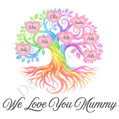 UVDTF Transfer - We Love You Mummy Family Tree with 2 - 8 Custom Names On Tree
