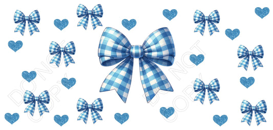 UV-DTF Transfer Suitable for 16oz Cold Cups - Blue Check Bows