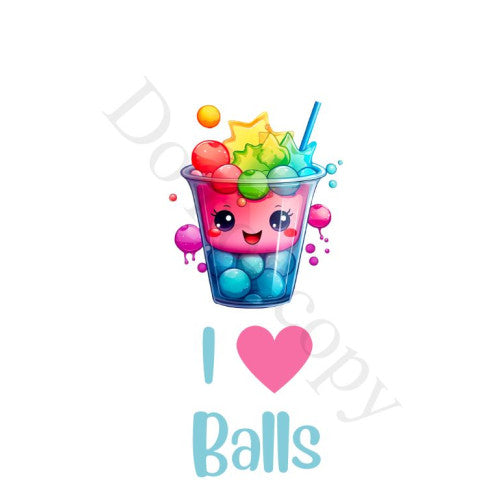 UV-DTF Transfer for Boba Tea Keyring - Style 4 - I Heart Balls