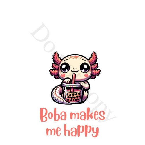 UV-DTF Transfer for Boba Tea Keyring - Style 7 - Boba Makes Me Happy (Axolotl)