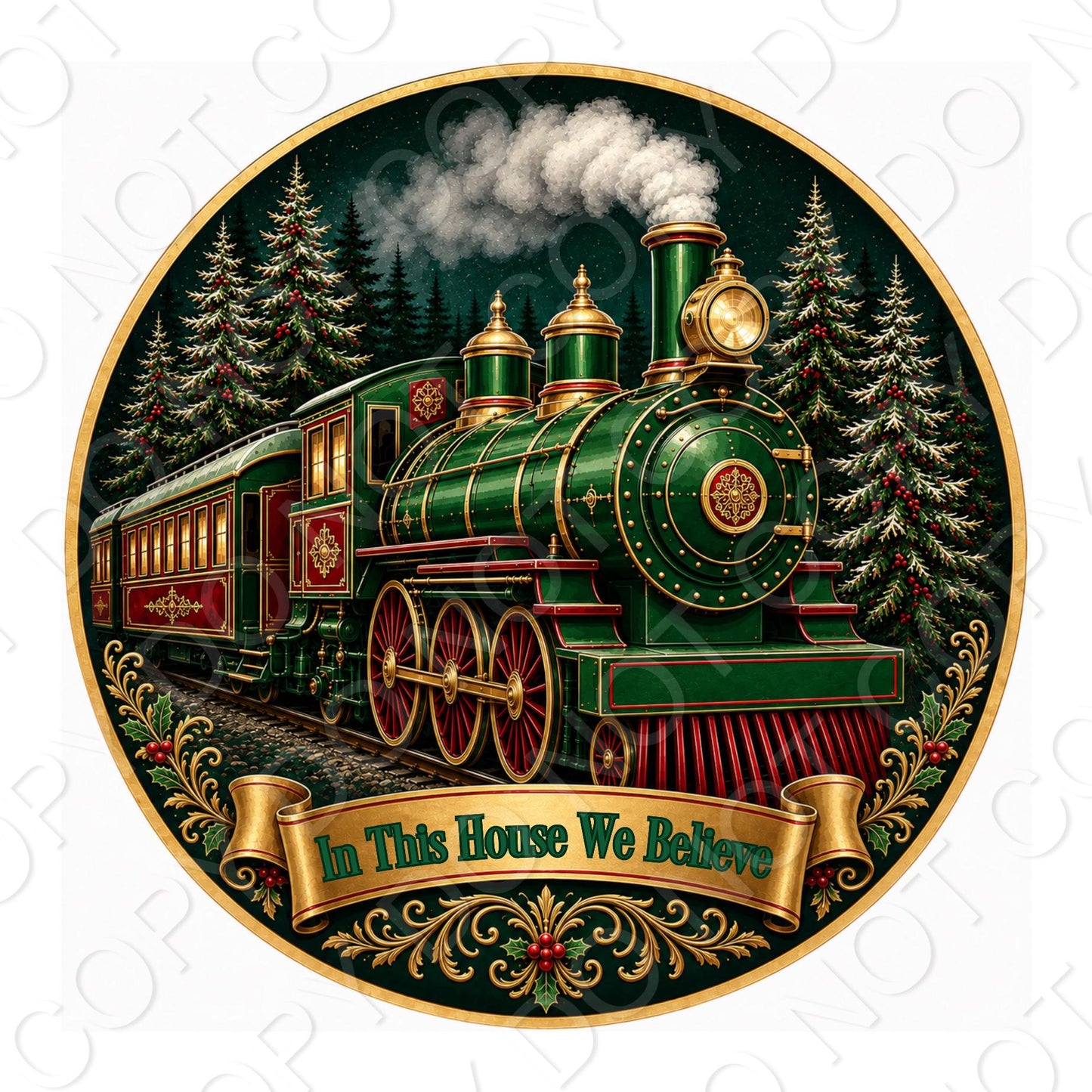 UV-DTF Transfer - We Believe in Christmas (Green Train)