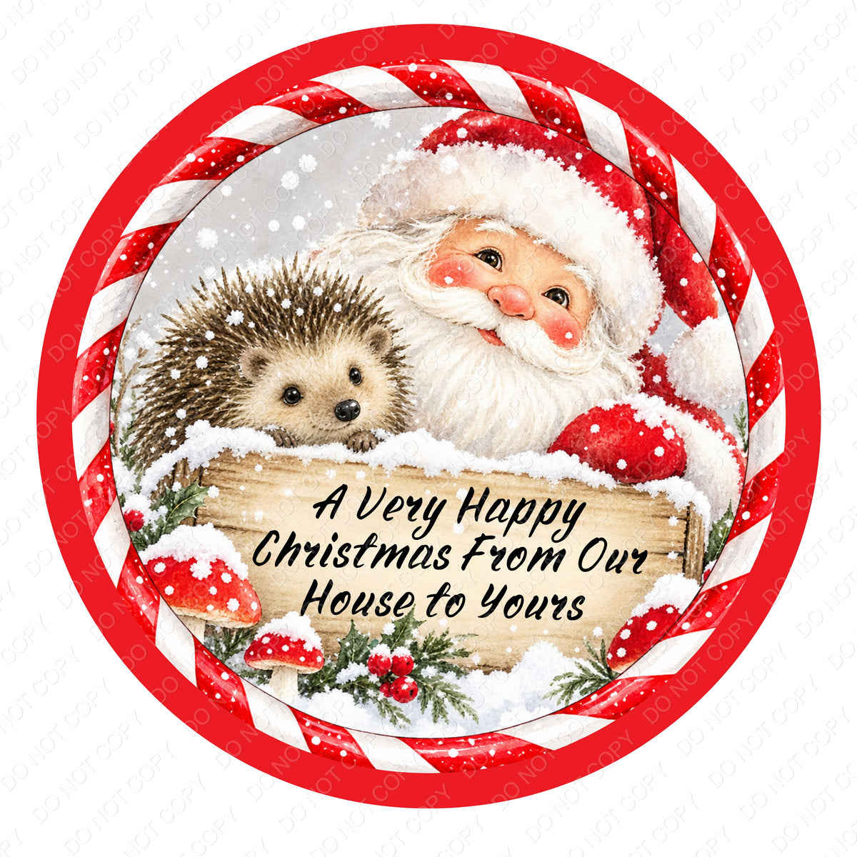 UV-DTF Transfer -  Festive Christmas Santa & Hedgehog for Woodform Bauble