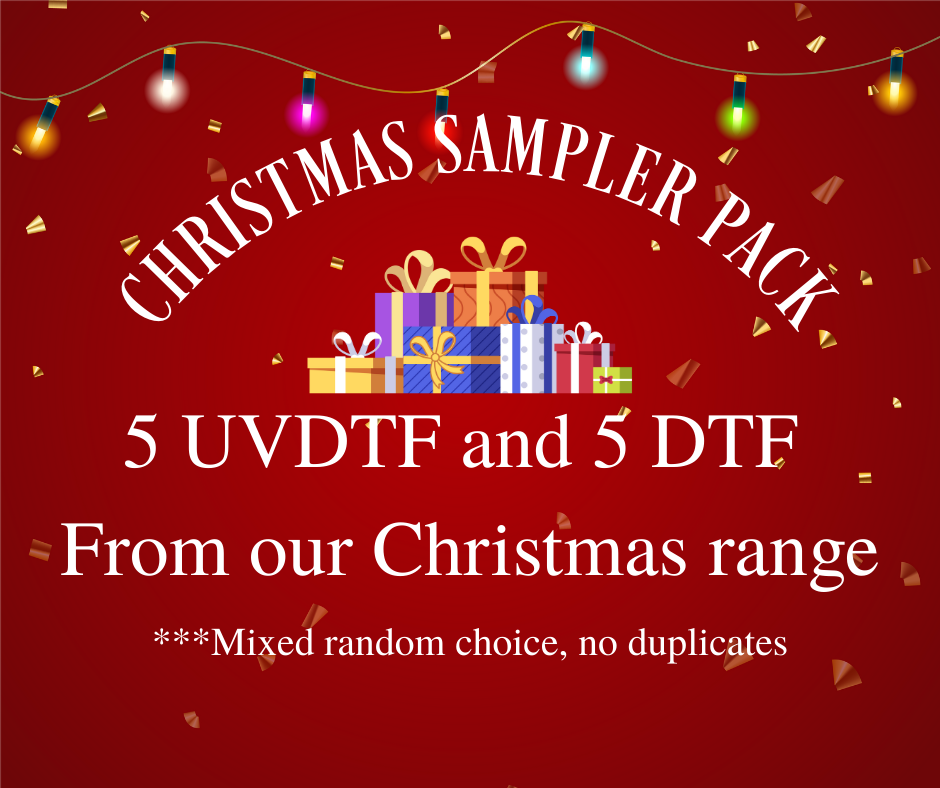 Christmas Sampler Pack- 5 UVDTF and 5 DTF designs mixed random.