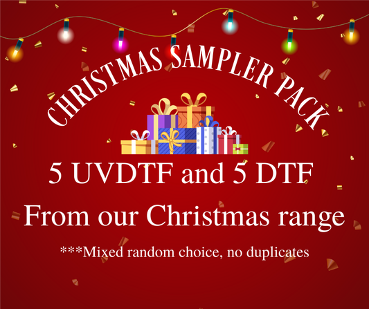 Christmas Sampler Pack- 5 UVDTF and 5 DTF designs mixed random.