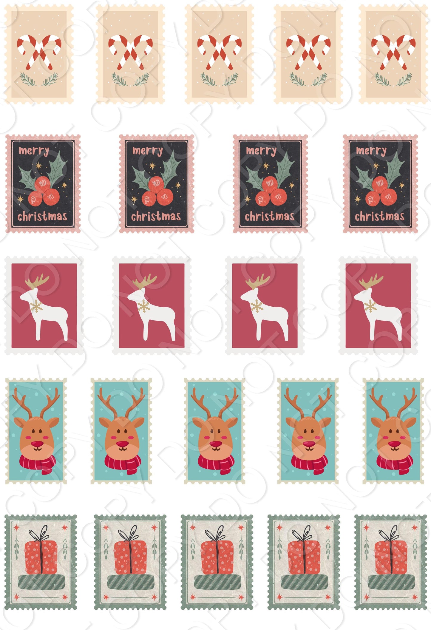 UV-DTF Transfer - 19x13cm Sheet of Christmas Designs (2026 Style 1 - Stamps)