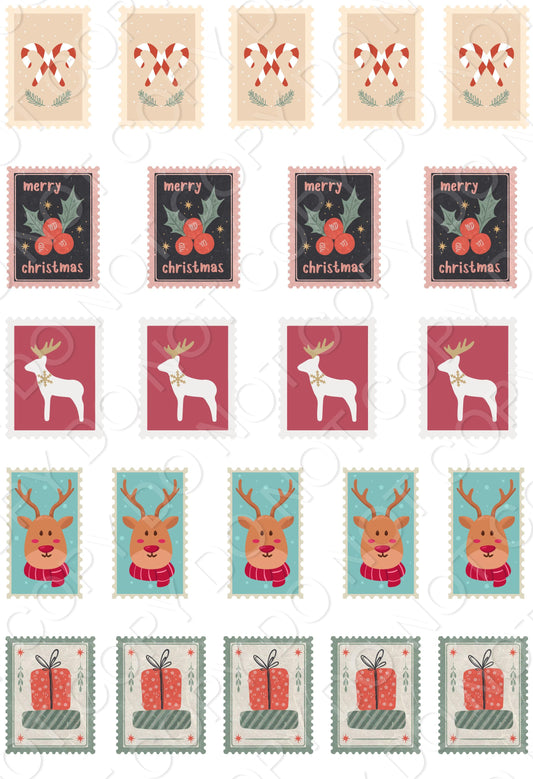 UV-DTF Transfer - 19x13cm Sheet of Christmas Designs (2026 Style 1 - Stamps)