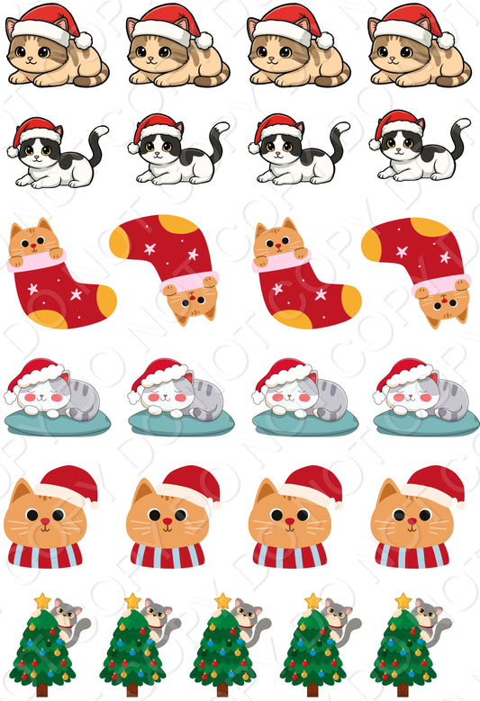 UV-DTF Transfer - 19x13cm Sheet of Christmas Designs (2026 Style 2 - Cats)