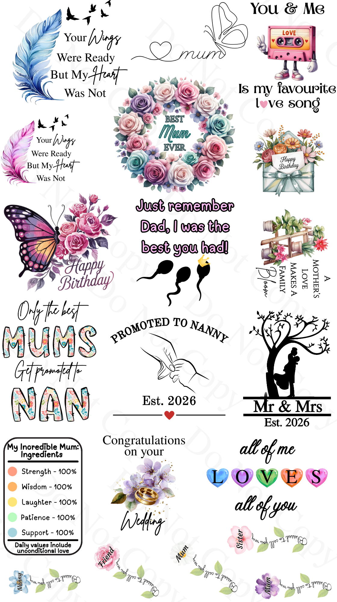 UVDTF Transfer - Multi pack of 20 of our new season 2026 designs.