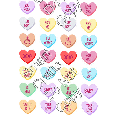 Style 68 - Candy Heart Sheet of Mix and Match UV-DTF Designs