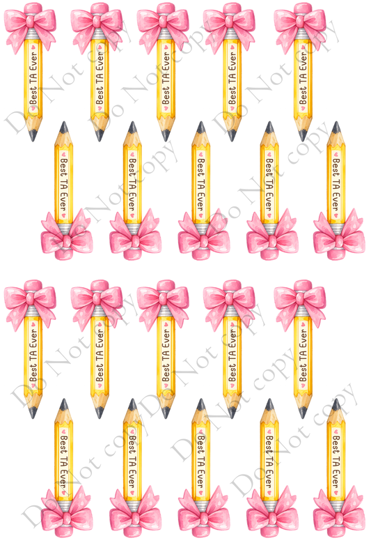 UV-DTF Transfer - Sheet of Best Teacher Ever Pencil and Best TA Ever designs in UVDTF