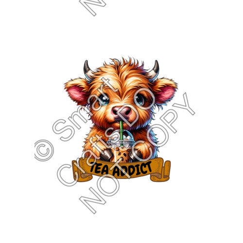 UV-DTF Transfer for 5cm Circular Keyring - Tea Addict Highland Cow Design