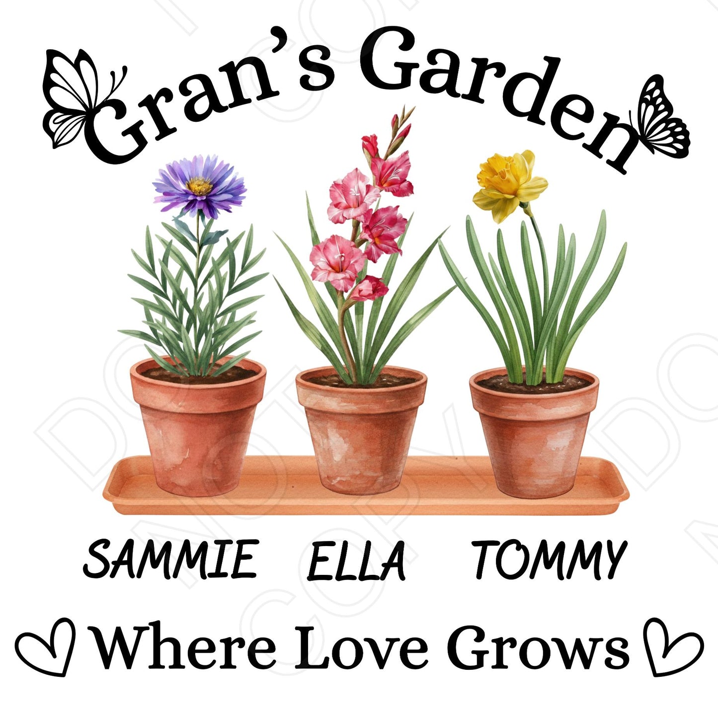 UVDTF Transfer - Gran's Garden Design with Custom Flowers & Names
